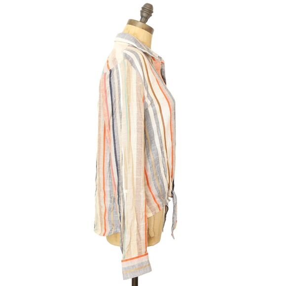 HARPER Stripe Button Up Long Sleeve Shirt S Multicolor Tie Front Top EUC B44 - Picture 2 of 5